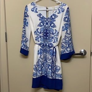 White and blue polyester dress